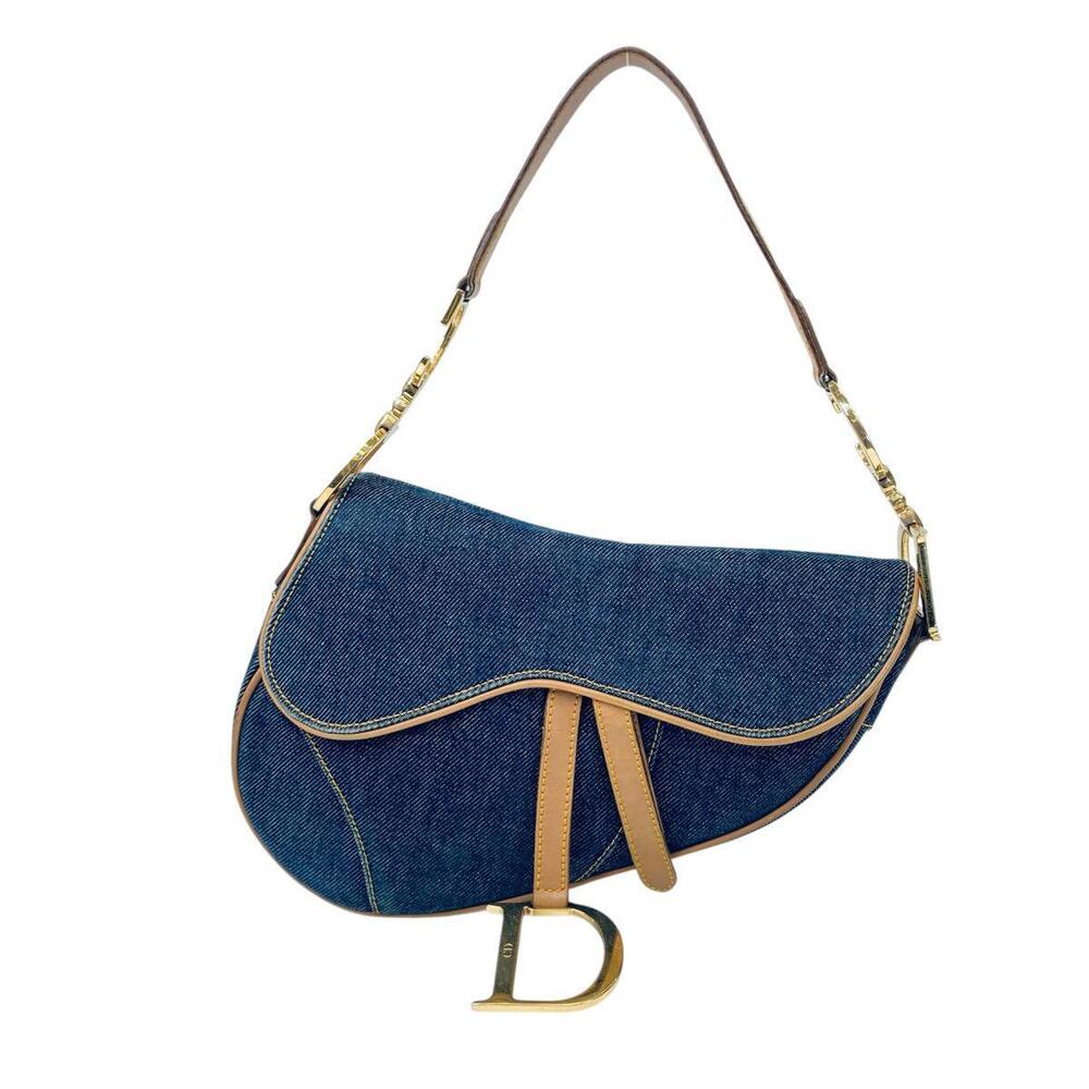 Christian Dior Saddle Denim Shoulder Bag Navy Blue